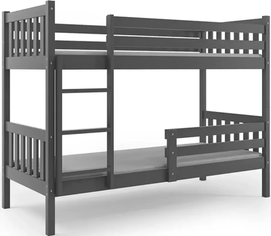 Perfecthomeshop Stapelbed Grijs 90x200 cm – Inclusief Bedbodems – Grijze Stapelbedden en Lattenbodem TÜV getest –