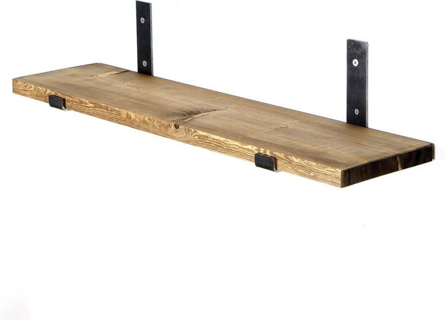 Perfecthomeshop Stijlvolle Enkele Wandplank Zwart & Walnoot 60x16x14cm Duurzaam Sparrenhout wandrek