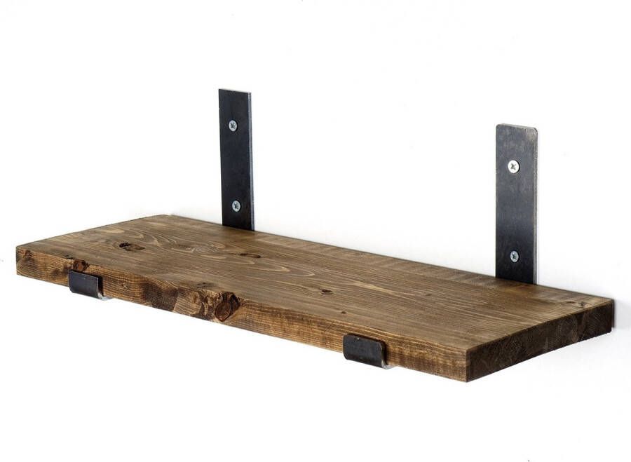 Perfecthomeshop Stijlvolle Wandplank Enkel Zwart & Walnoot 40x16x14cm Sparrenhout wandrek