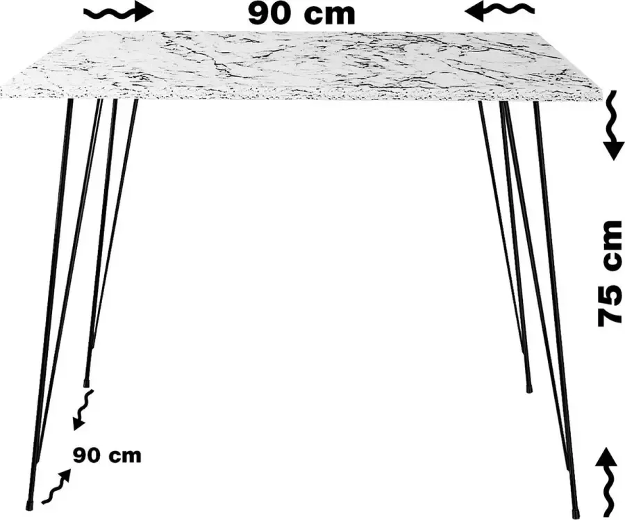 Tafel Zwart Wit 90x75x90cm eettafel Zwart Wit Tobias kleine eettafel Klein tafeltje