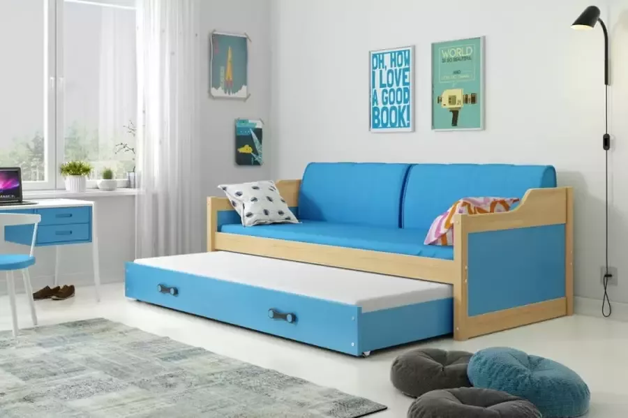 Tienerbed Blauw 90x200 cm – Met Onderschuifbed – Juniorbed met onderbed – Slaapbank Blauw – Perfecthomeshop