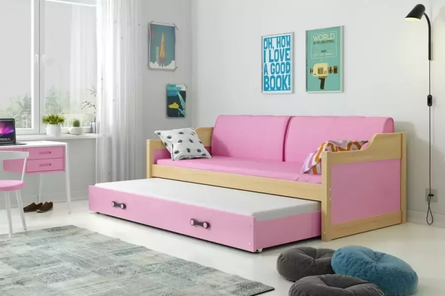 Tienerbed Roze 90x200 cm – Met Onderschuifbed – Juniorbed met onderbed – Slaapbank Roze – Perfecthomeshop