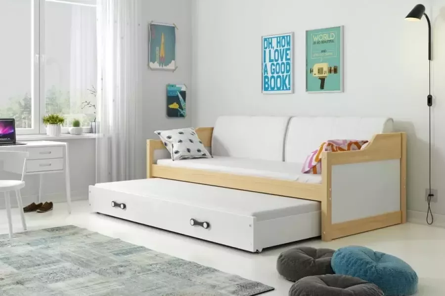 Tienerbed Wit 90x200 cm – Met Onderschuifbed – Juniorbed met onderbed – Slaapbank Wit – Perfecthomeshop