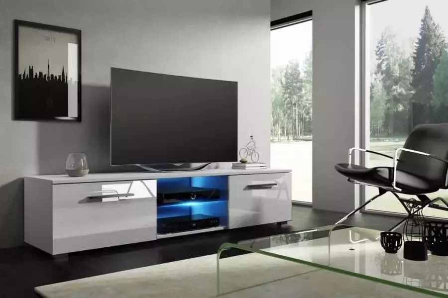 Perfecthomeshop TV Kast Hoogglans Wit – Witte TV Meubel Modern Design – TV Kast Inclusief Led verlichting –