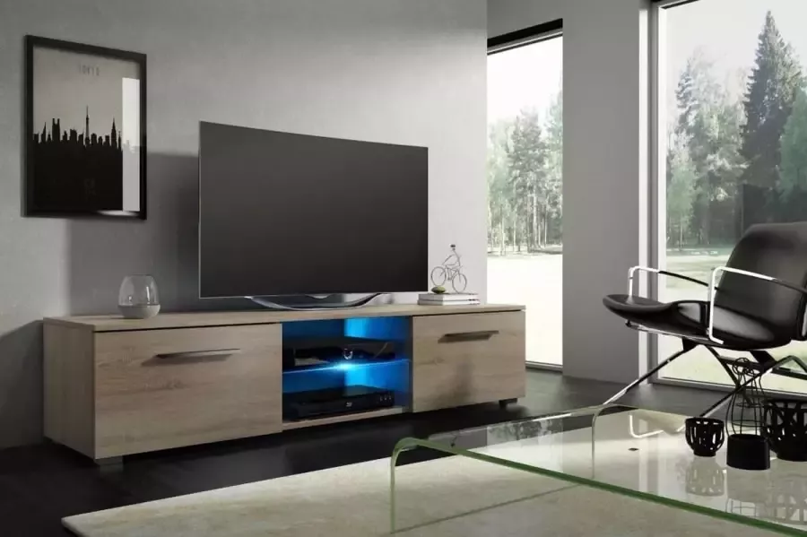 Perfecthomeshop TV Kast Hout Donker – Modern Design TVmeubel – TV Meubel Inclusief Led verlichting –