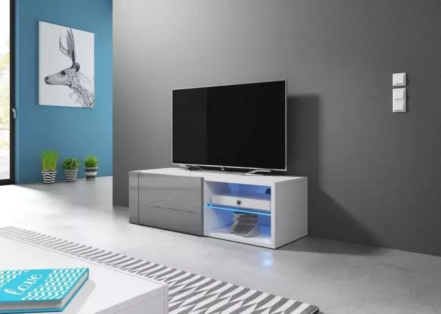 Perfecthomeshop TV Kast Meubel 100 cm Grijs – Grijze TV Meubel Inclusief Ledlichting – Tv Meubel Modern Design Grijs –