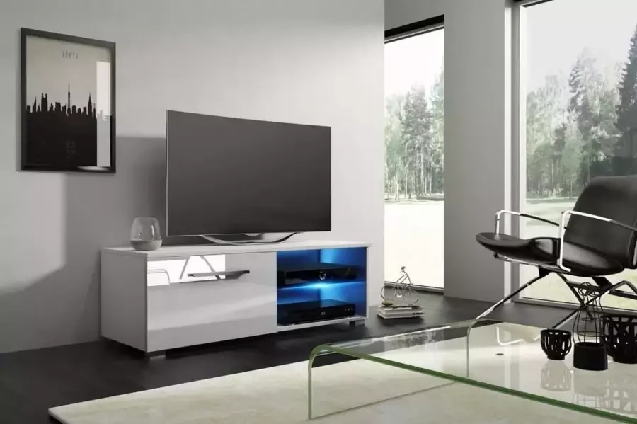 Perfecthomeshop TV Kast Meubel Hoogglans Wit – Witte TV Meubel Modern Design – TV Kast Wit Inclusief Led verlichting –