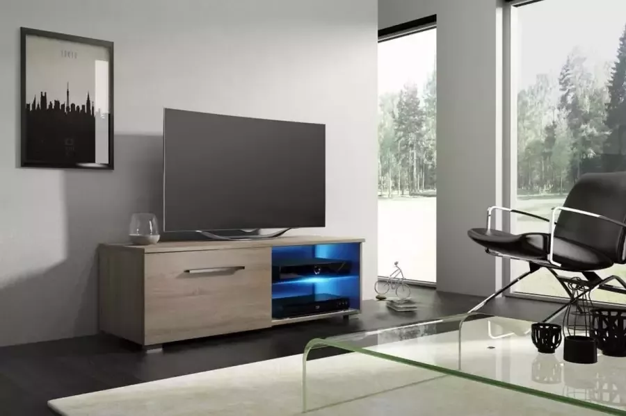 Perfecthomeshop TV Kast Meubel Hout 100 cm – Houten Modern Design TVmeubel – TV Meubel Inclusief Led verlichting –