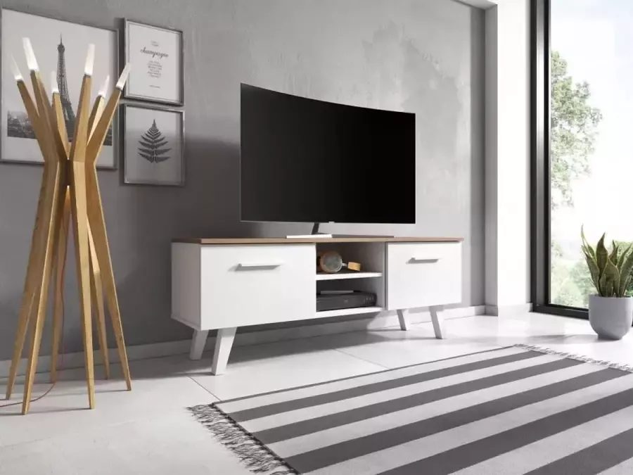 Perfecthomeshop TV Meubel Wit – TV Kast Wit Scandinavisch Design – 140x38x52 cm – Witte TVmeubel –