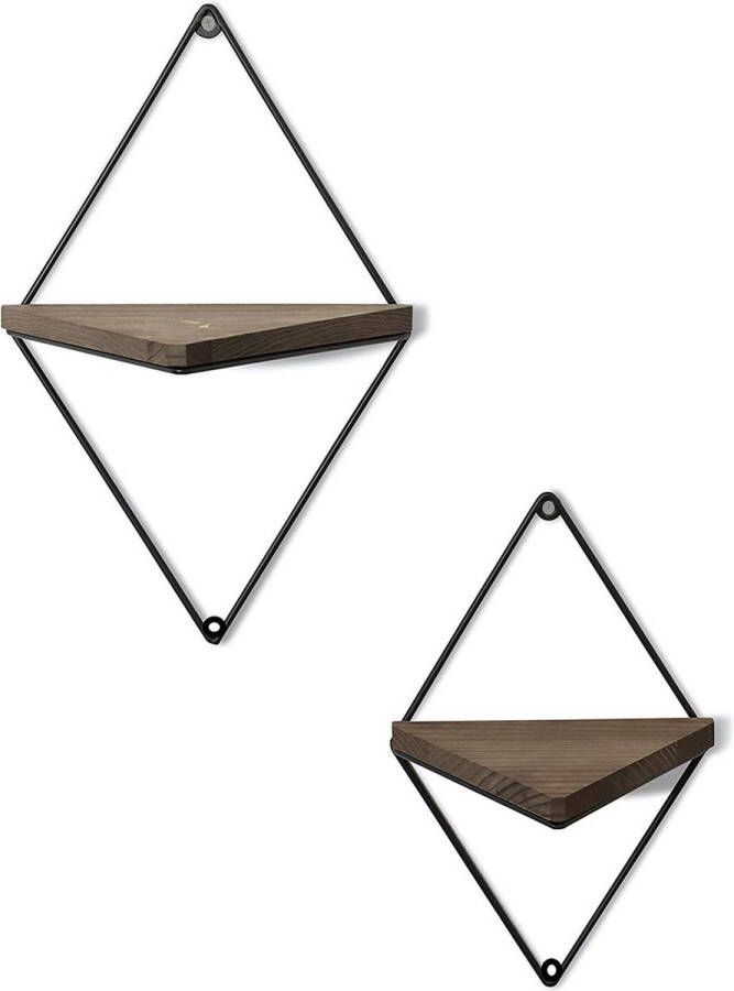 Perfecthomeshop Wandplank Stijlvol Zwart & Walnoot 18x25 5x10cm Duurzaam Sparrenhout wandrek