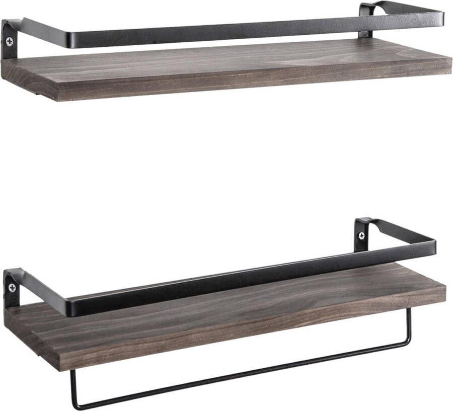 Perfecthomeshop Wandplank Stijlvol Zwart & Walnoot 40x7x2cm Duurzaam Sparrenhout wandrek