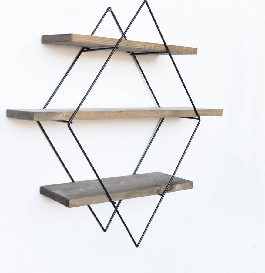 Perfecthomeshop Wandplank Stijlvol Zwart & Walnoot 60x60x14cm Duurzaam Sparrenhout wandrek - Foto 3