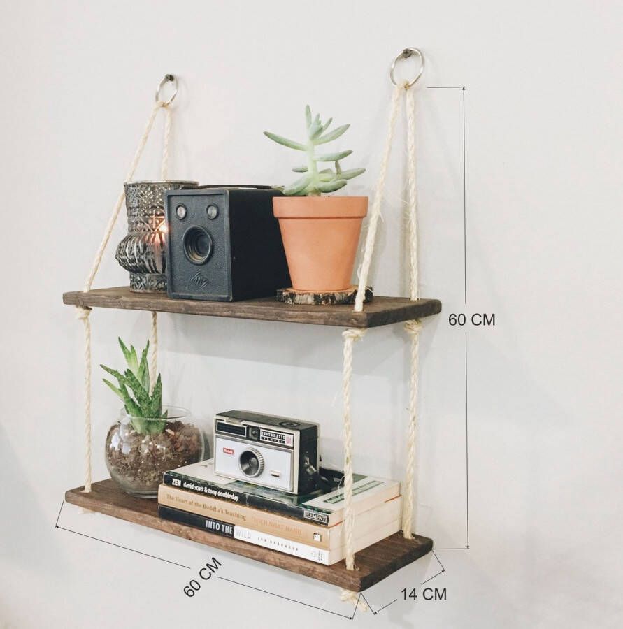 Perfecthomeshop Wandplank Walnoot 60x60x14cm Stijlvol Sparrenhout Perfect voor Elk Interieur wandrek