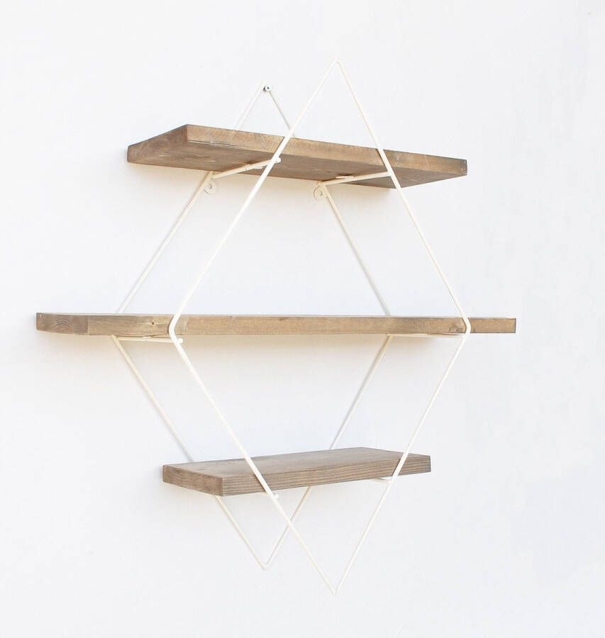 Perfecthomeshop Wandplank Walnoot & Wit Design 62x42x15cm Stijlvol Sparrenhout wandrek