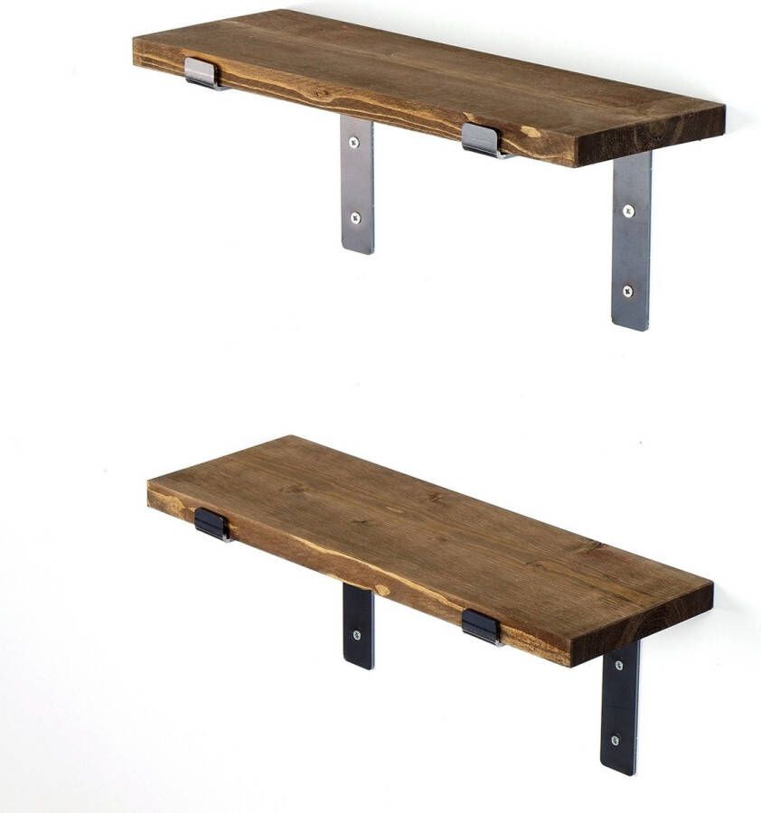 Perfecthomeshop Wandplank Zwart & Walnoot 40x16x14cm Stijlvol Sparrenhout wandrek