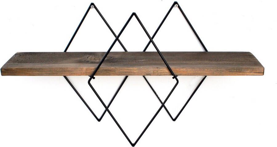 Perfecthomeshop Wandplank Zwart & Walnoot Design 41x32x15cm Stijlvol Sparrenhout wandrek - Foto 2