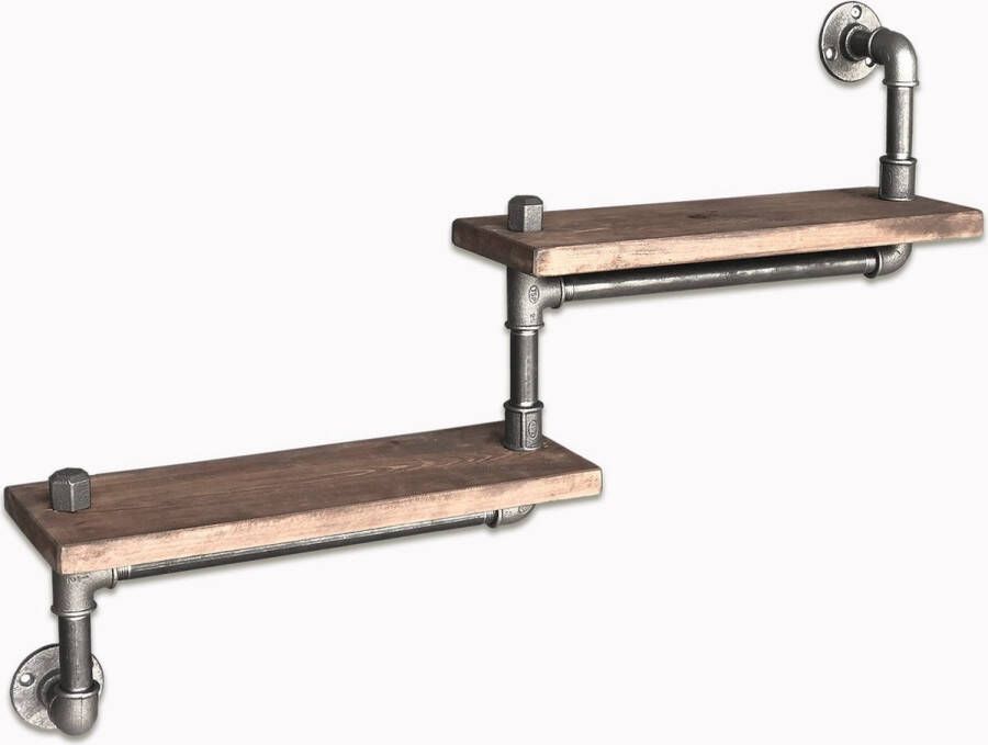 Perfecthomeshop Wandplanken Stijlvol Zwart & Walnoot 75x35x14cm Duurzaam Sparrenhout wandrek