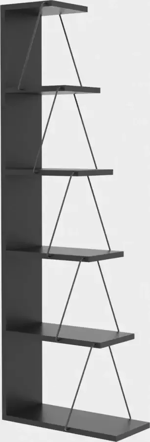 Perfecthomeshop Zwarte Industriële Boekenkast Slank en Verfijnd Ontwerp met 5 Planken