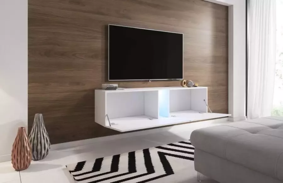 Perfecthomeshop Zwevend Tv Meubel Eiken – Hangend TV meubel met Led Verlichting – Houten TV Kast Clean Design –