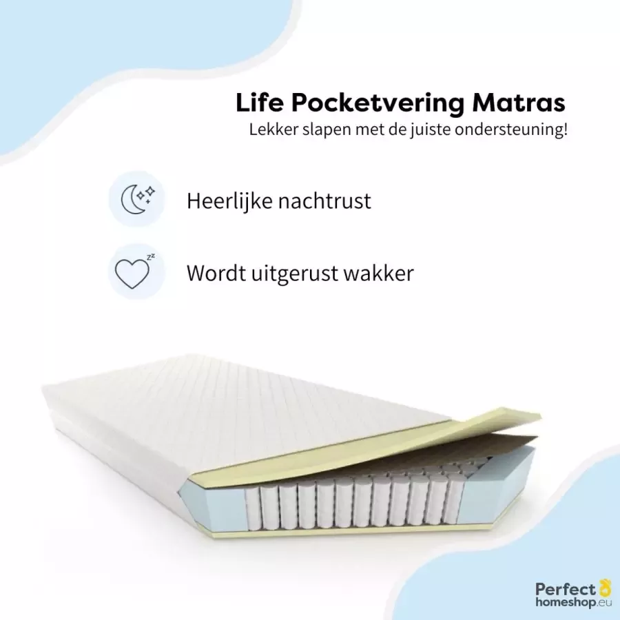 Perfectmatras Pocketvering Matras 150x210 – 7 zones – 21 cm hoog Pocketveren Met Koudschuim – Pocketveer met Wasbare Hoes – Life