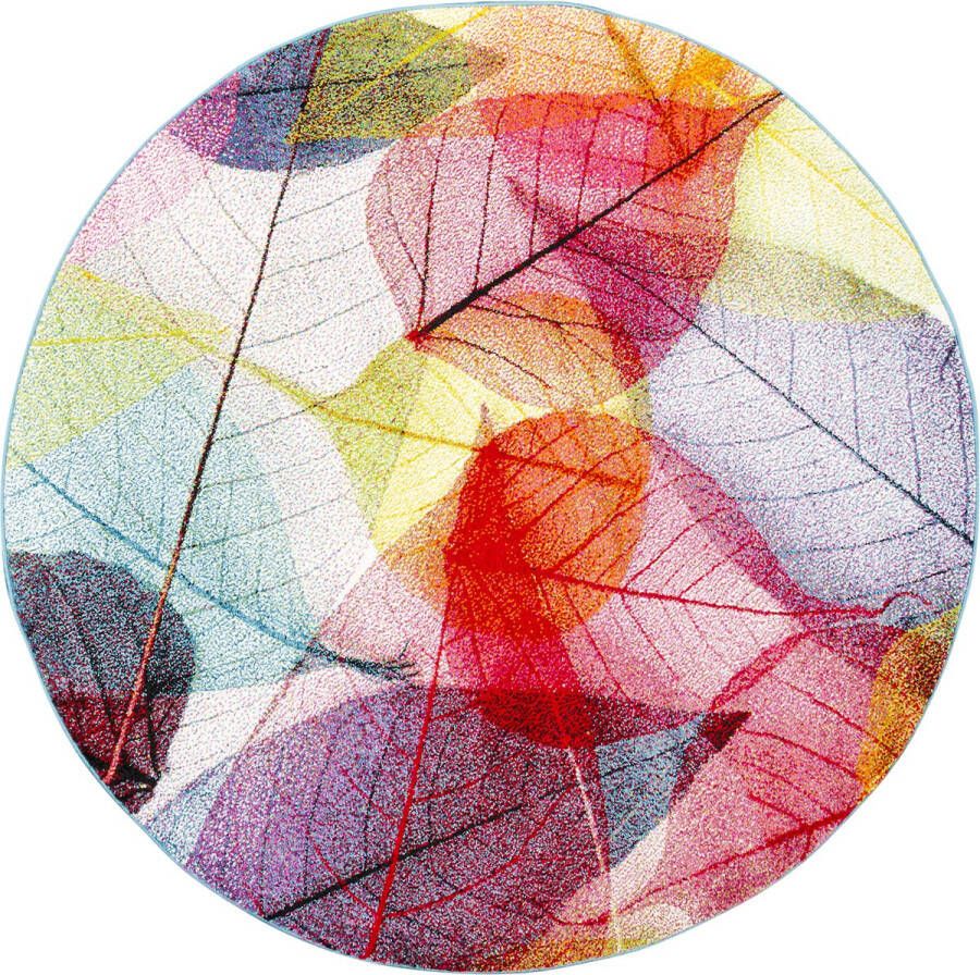 Pergamon Vloerkleed Designer Faro Tropisch Kleurrijke Bladeren Rond