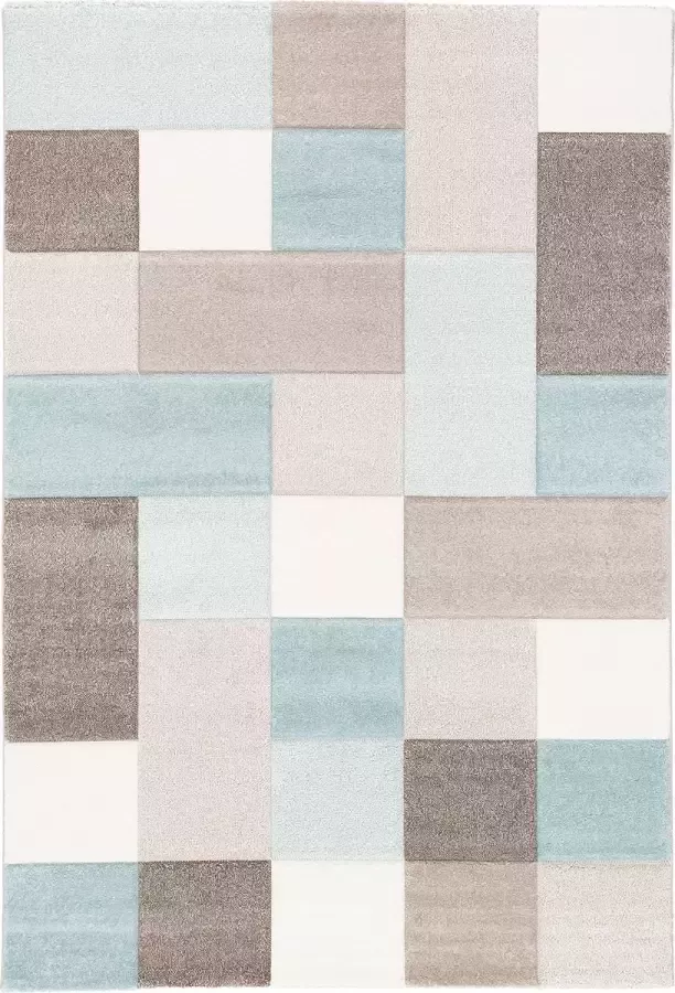 Pergamon Vloerkleed Designer Maui Pastel Blauw Beige Ruit
