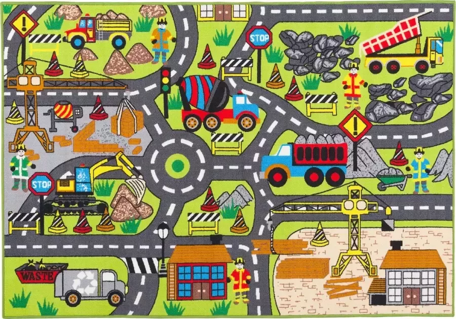 Pergamon Vloerkleed Kinderkamer Straattapijt Dubbelzijdig Bouwplaats Speelstad