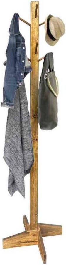 Perilla Houten beenhanger Kleerhanger Handgemaakte Staande Kapstok Houten Kapstok op Voetstuk 8 Hangers Lengte 150 cm Dennenboom