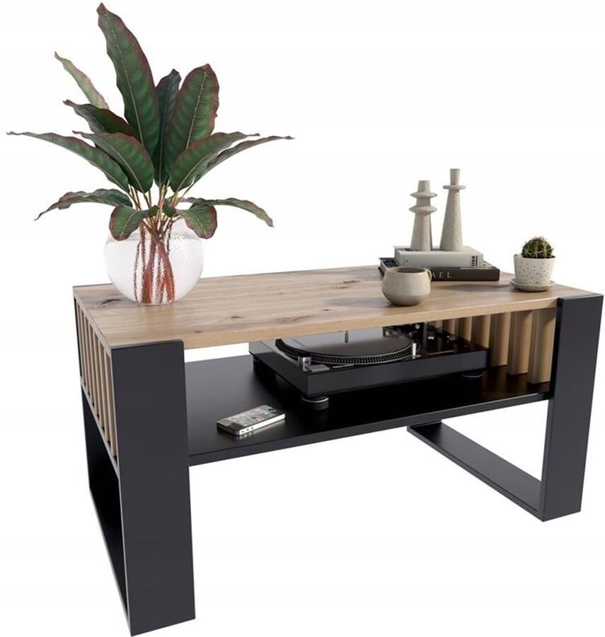 Perlavita IGA artisan salontafel zwart met loft retro rustieke vinnen