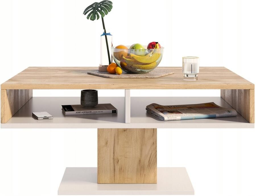 Perlavita INES bank eiken ambachtelijk-wit Scandinavische salontafel PER