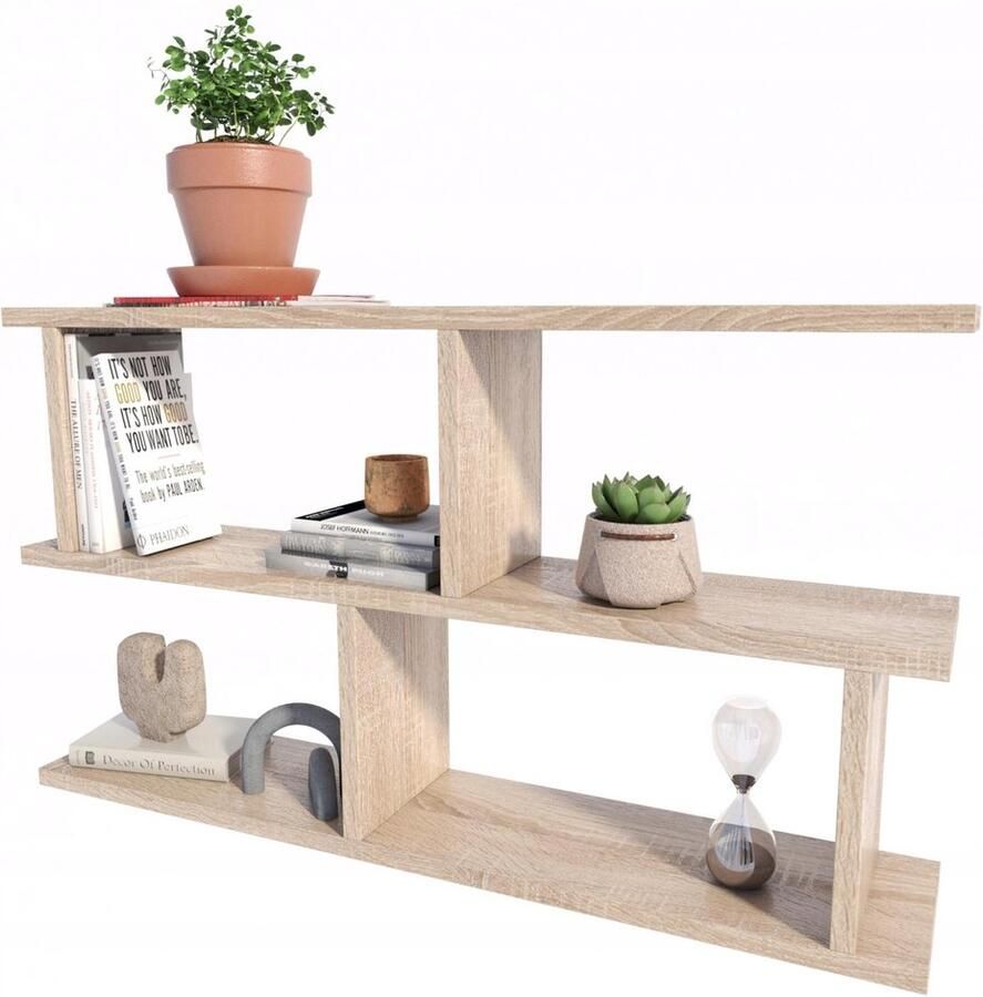 Perlavita LUNA eiken SONOMA wandplank boekenkast 2 VERSIES PER