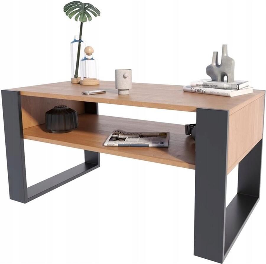 Perlavita Salontafel KAJA – elzenhout zwart met plank