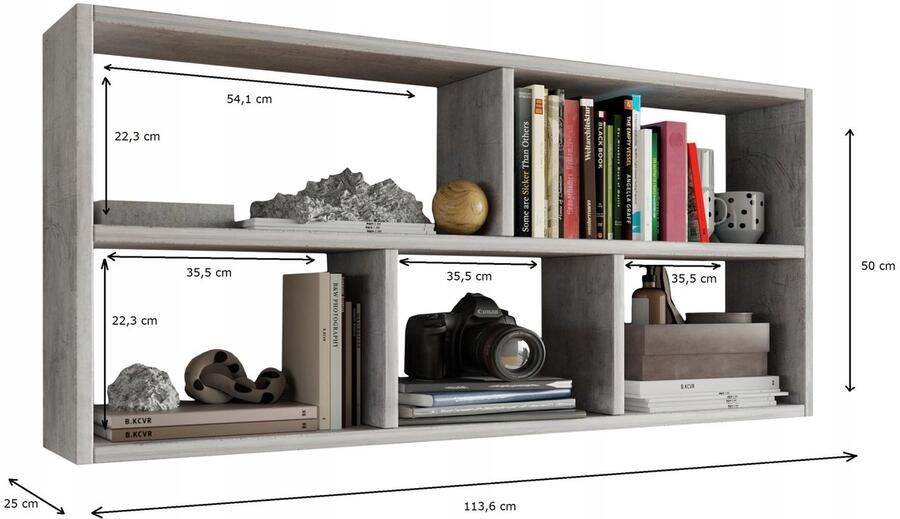 Perlavita TEO hangplank betonnen boekenkast foto's