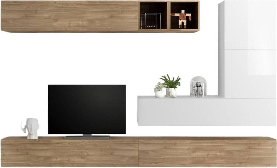 Pesaro Mobilia TV-wandmeubel Adello in hoogglans wit met eiken
