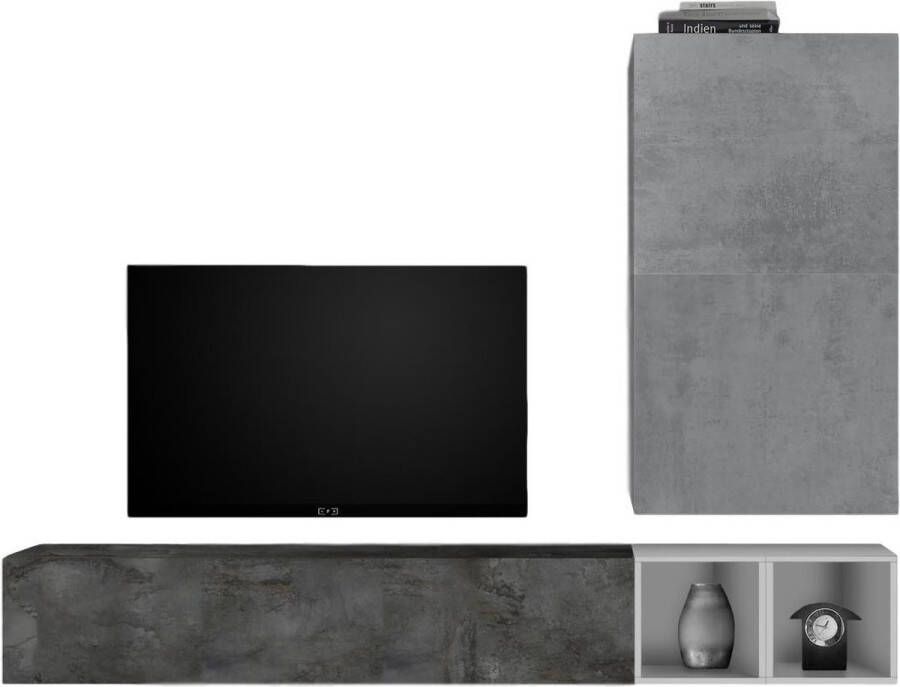 Pesaro Mobilia TV-wandmeubel Anderson in grijs beton met oxid