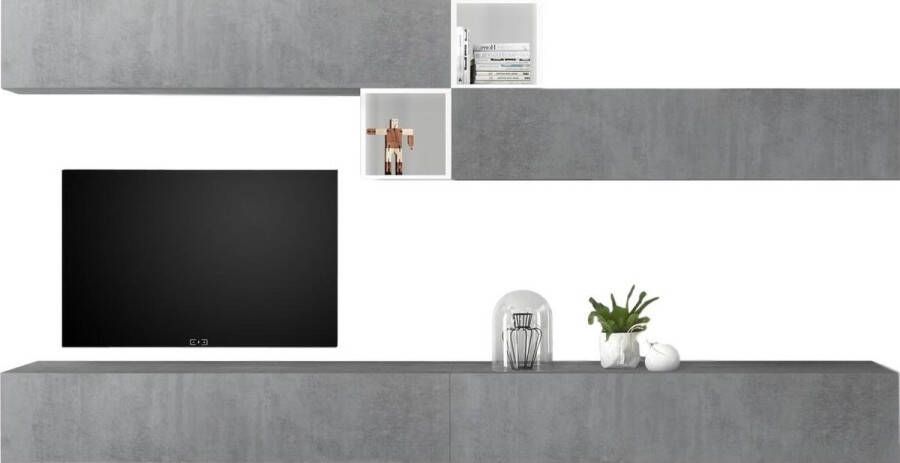 Pesaro Mobilia TV-wandmeubel Anya in hoogglans wit met grijs beton