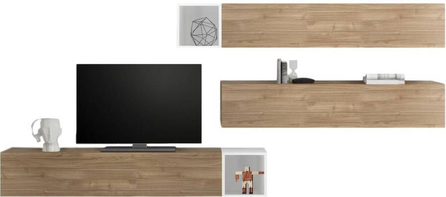 Pesaro Mobilia TV-wandmeubel Balvin in hoogglans wit met eiken