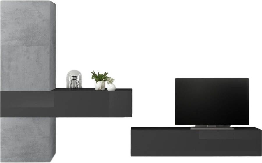 Pesaro Mobilia TV-wandmeubel Bruno in hoogglans grijs met grijs beton - Foto 1