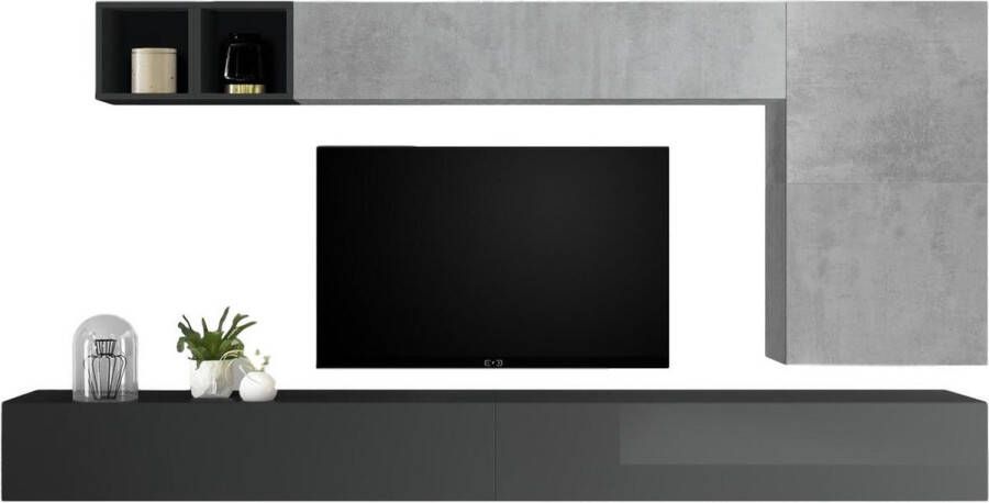 Pesaro Mobilia TV-wandmeubel Dorado in hoogglans grijs met grijs beton - Foto 1