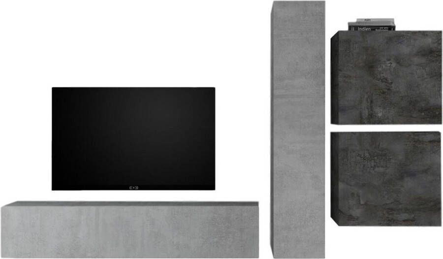 Pesaro Mobilia TV-wandmeubel Hodor in grijs beton met oxid