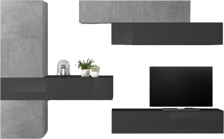 Pesaro Mobilia TV-wandmeubel Mars in hoogglans grijs met grijs beton - Foto 1