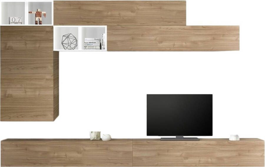 Pesaro Mobilia TV-wandmeubel Sako in hoogglans wit met eiken - Foto 1