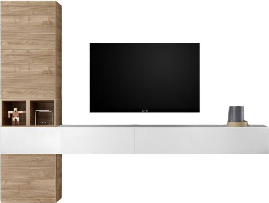 Pesaro Mobilia TV-wandmeubel set Berlin in hoogglans wit met eiken
