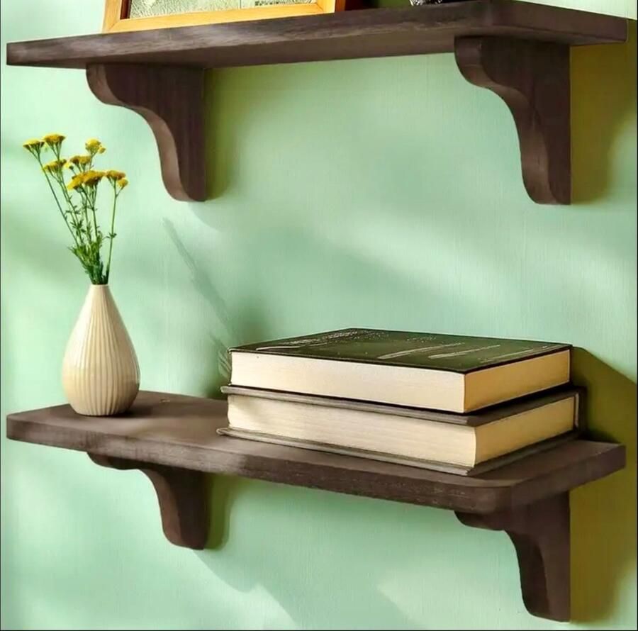 Pete's Home Deco -Donkerbruin-2 stuks--kinderboekenplank-40 5cm-wandplank-wandrek-boekenrek- hout-opbergplank-Kinderboekenrek-hangplank-kinderkamer-boekenkast-boekenplank