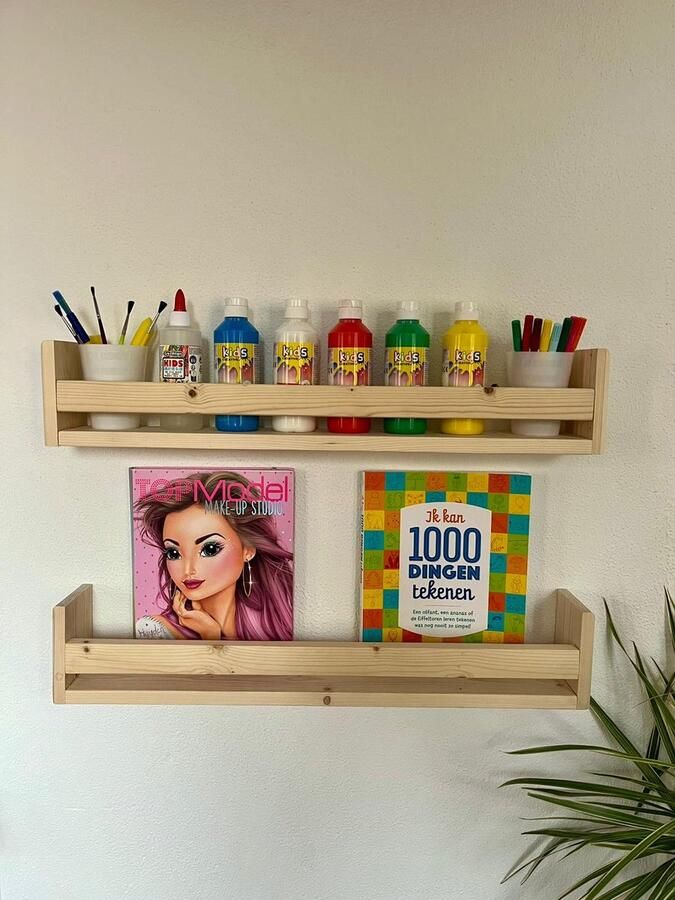 Pete's Home Deco -kinderboekenplank-65cm-wandplank-wandrek-boekenrek-hout-opbergplank-kinderboekenrek-hangplank-kinderkamer-boekenkast - Foto 2