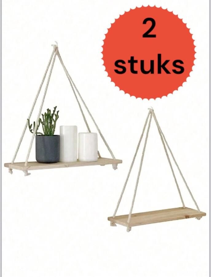 Wand plank-hang planken-zwevende planken-wandrek-houten planken-wandplanken-plank-hout-wand decoratie-touw