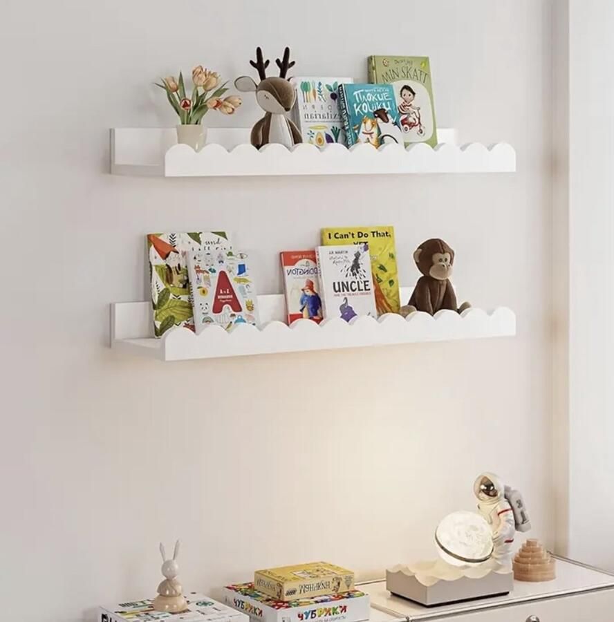 Pete's Home Deco Witte plank-kinderboekenplank--wandplank-keukenrek-boekenrekken-kruidenrekken- boekenrek-wandrek- opbergrekken