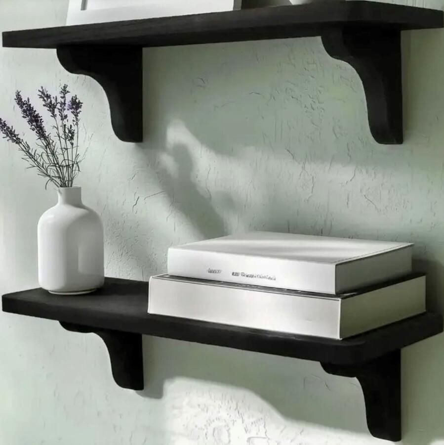 Pete's Home Deco -Zwart-2 stuks-kinderboekenplank-40 5cm-wandplank-wandrek-boekenrek- hout-opbergplank-Kinderboekenrek-hangplank-kinderkamer-boekenkast-boekenplank