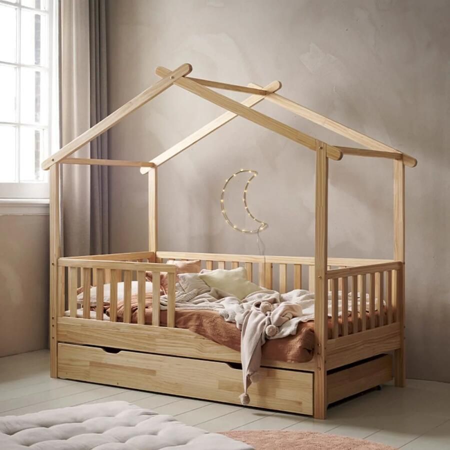 Petite Amelie Bedhuisje 80 x 160 cm Warm Naturel Montessori Peuterbed voor uren Speelplezier Huisbed van stevig (duurzaam) Grenenhout Maison Collectie