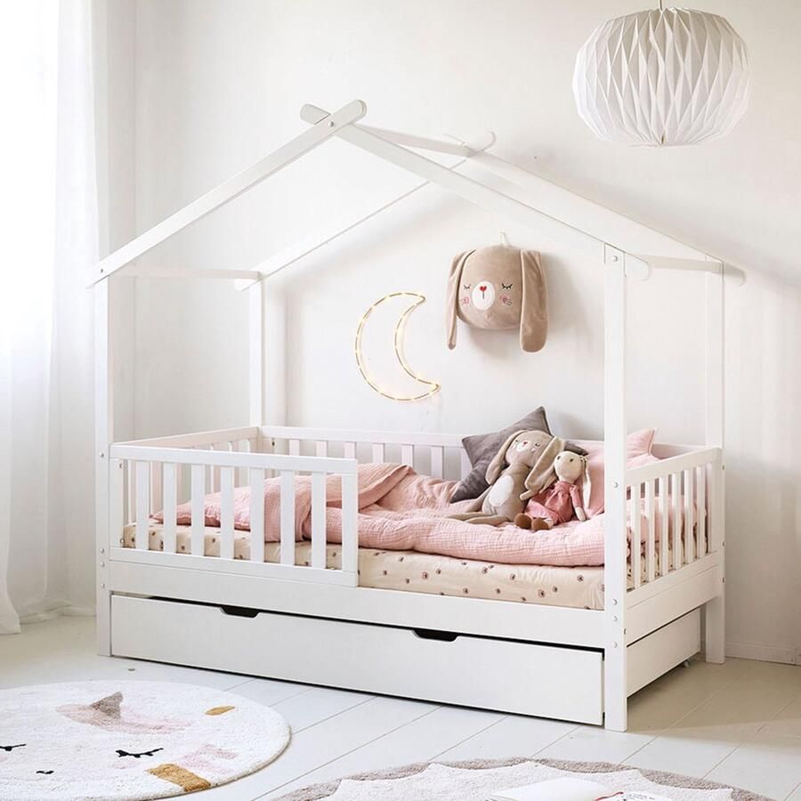 Petite Amelie Bedhuisje 80 x 160 cm Wit Montessori Peuterbed voor uren Speelplezier Huisbed van stevig (duurzaam) Grenenhout Maison Collectie